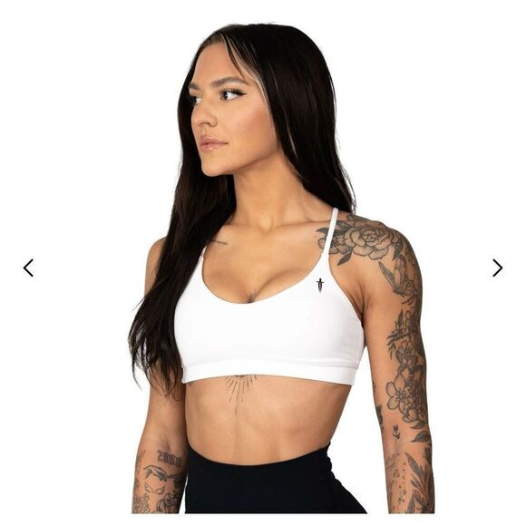 NWOT Iron Willed Core V-neck Sports Bra White Gym Lifting XS Racerback Dagger - Picture 1 of 8